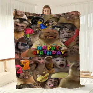 Fun Monkey Puzzle flannel Blanket - Soft And Warm Throw for Beds And Sofas, Perfect for Modern Decor, an Ideal Gift for Christmas And Halloween, Personalized Blanket for New Year'S Eve And Christmas.