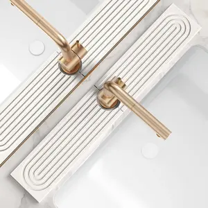 Stone Faucet Mat for Kitchen Sink - Diatomite Drying Stone Mat & Sink Protector,   - Sink Splash Guard Water-Absorbing Stone Tray for Bathroom Counter [Light Grey,23.6" x 3.9"]