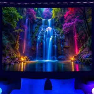 Miytal Blacklight Waterfall Tapestry - UV Reactive Glow in the Dark Neon Forest Wall Hanging, Vibrant Nature Landscape Wonderland for Bedroom, Living Room Decor - 51.2" x 59.1"