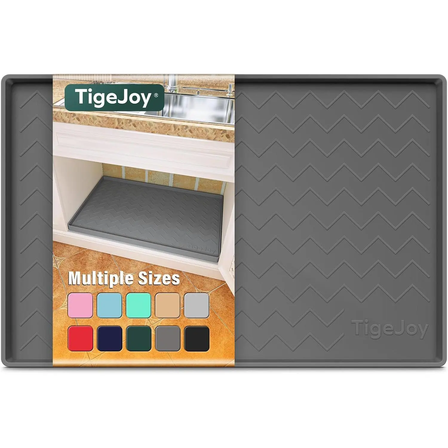 TigeJoy Waterproof Under Sink Mat 34" x 22", Shelf Liner Protector in Kitchen and Bathroom, Silicone Cabinet Liners for Organizers and Storage, Fit as Drawer Mats or Drip Tray