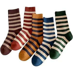 5 Pairs Retro Style Colorful Striped Socks,Cute Athletic Crew socks for Women,Home Fitness Socks,Outdoor Camping Travel Socks,Hand Tools Kits,Springtok