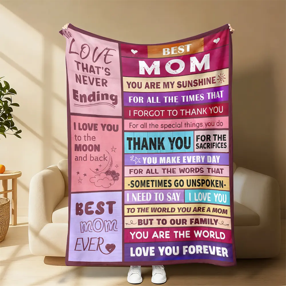 Ultra-Soft Plush Throw Blanket - Heart Embroidered, Moon-Themed, Printed, Custom Text, Cuddly Blanket with Heartfelt Quotes, Rustic Warm Gift for Mom, Ideal for Birthday, Christmas Thank You Tokens, Heart Embroidered Blankets, Moon-Themed Blankets