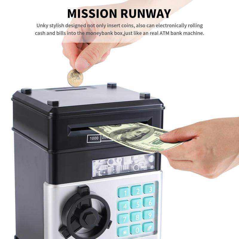 Electronic Piggy Bank with Password Code Lock | Kids Coin Money Savings Box Safe Cash Coin Can Toy, Mini ATM Banks for 3 4 5 6 7 8 9 10 11 12 Year Old Boys Girls Christmas Birthday Gifts for Children