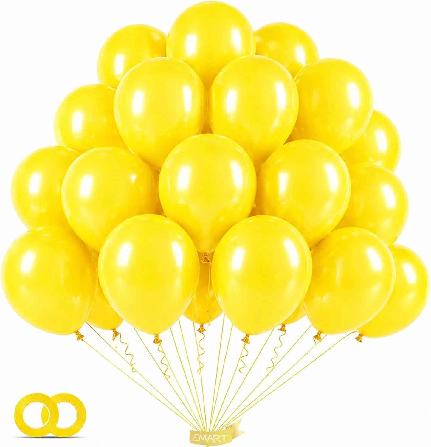EMART 100pcs Yellow Balloons 12 inch with Ribbon, Latex Helium Quaility for Birthday Party Baby Shower Wedding Graduation Halloween Christmas Decorations