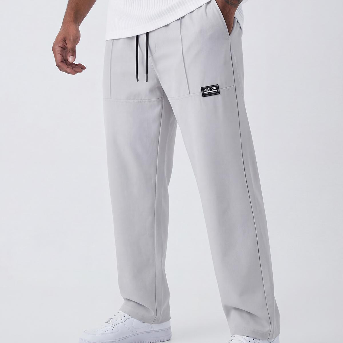 3-Pack Men's Casual Ice Silk Straight Leg Sweatpants, Elastic Waist Drawstring Pants with Cargo Style Pockets