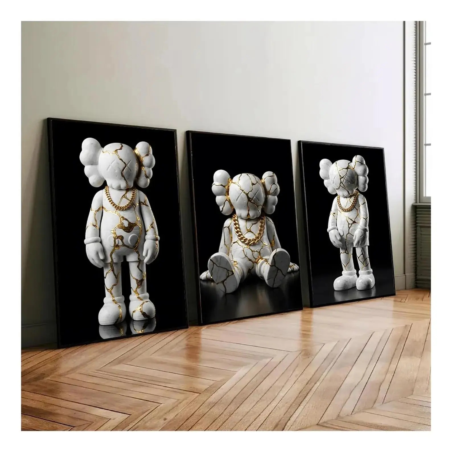 Kintsugi KAWS Graffiti Poster Set of 3,Hypebeast Minimal Toy,Printable KAWS Graffiti Poster,Hypebeast Sneaker Prints