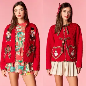 25 new autumn and winter Christmas bow three-dimensional decorative long-sleeved cotton jacket