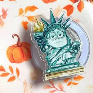 Funny Lady Liberty Yellow Creature MagSafe Phone Grip, Statue of Liberty Parody Magnetic Holder for iPhone 15 14, Tired Face Meme Tech Accessory for Kindle, NYC Souvenir Gift
