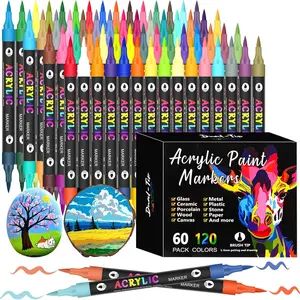 Acrylic Paint Markers, Artist Bundle, 8/12/24/36pcs Double Nib Dual Color Acrylic Markers, Art Markers Brush Pen Dual Tip for DIY Crafts, Graffiti, Cloth Painting