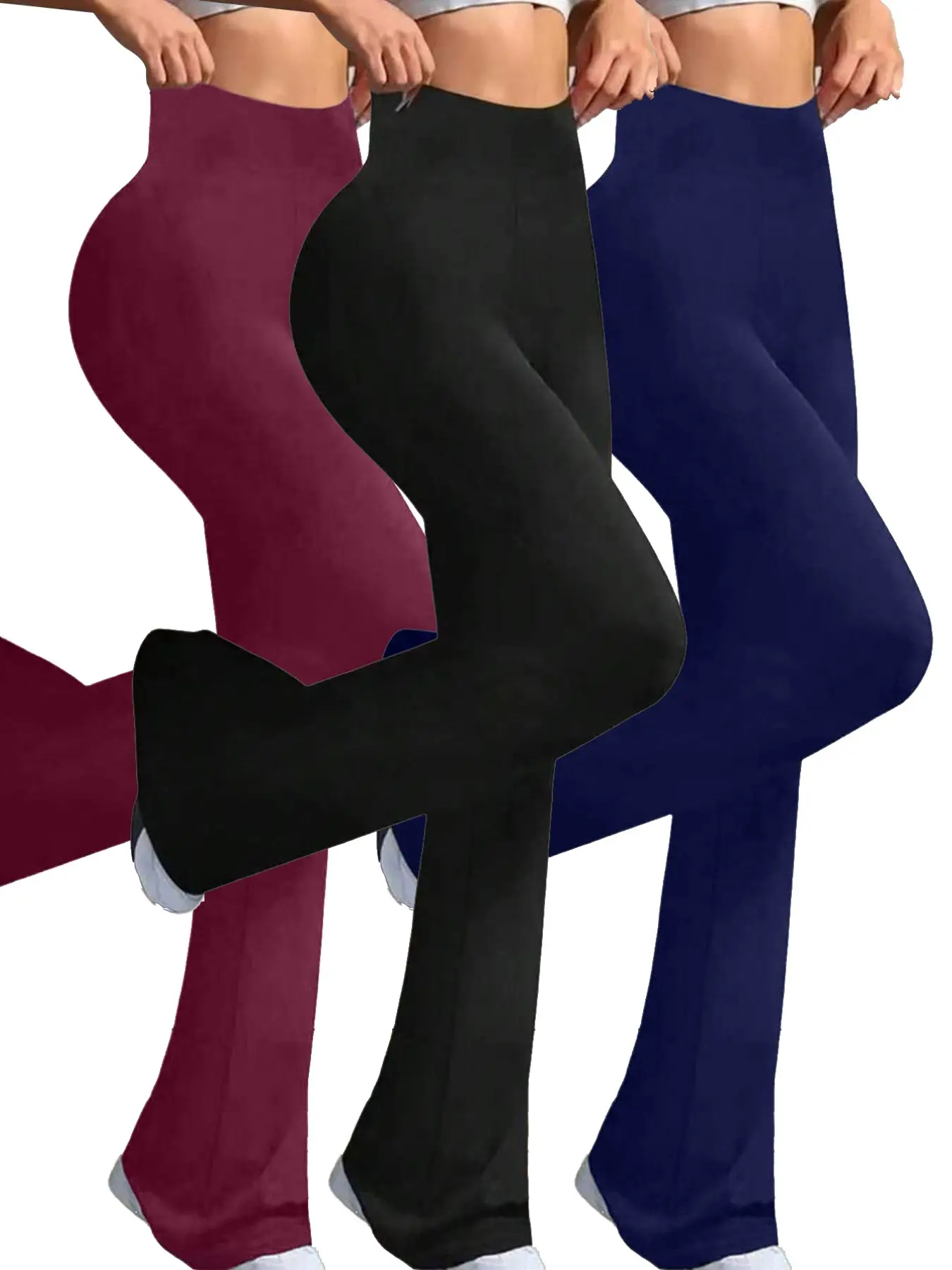 Women's High-Waisted Flared Pants with Elastic Tummy Control, Casual Plain Style, Ideal for All Seasons, Everyday & Daily Wear