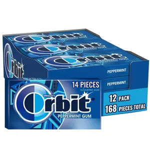Wrigley's Orbit Peppermint Sugar-Free Gum - 12 Packs of 14 Pieces Each, Bulk Pack for On-The-Go Use, Conveniently Wrapped for Easy Storage - Snack extra box big