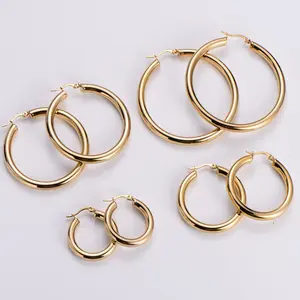 Modern Style Stainless Steel Earrings Set, Electroplated Round Wire Hoop Earrings, 8pcs Fashion Jewelry for Women