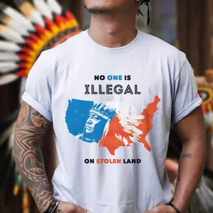 NO ONE IS ILLEGAL ON STOLEN LAND Indigenous Solidarity T-Shirt: Show Your Support for Native Land Rights - Native American Rights Clothes Fabric