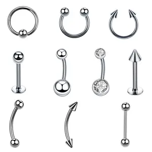 OIDEA G23 Titanium Body Piercing Kit 14G 16G Belly Tongue Eyebrow Lip Nose Ring Cubic Zirconia Rhinestone Diamond Hypoallergenic 10PCS