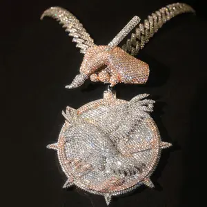 Custom chilled logo pendant hip-hop classical rose gold and silver mixed pendant, pen-holding flying bird pendant, Miami Cuban chain bird eagle logo pendant for men, high-end men's hip-hop style pendant