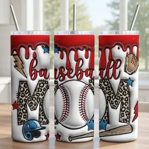 Vintage Watercolor Baseball Tumbler 20oz - 18/8 Food-Grade Stainless Steel Insulated Cup with Lid, Metal Straw & Brush - Hand-Drawn Sports Pattern, Gameday Gear for Baseball Moms & Fans - Aesthetic Retro Wrap - Ships in 2 Days