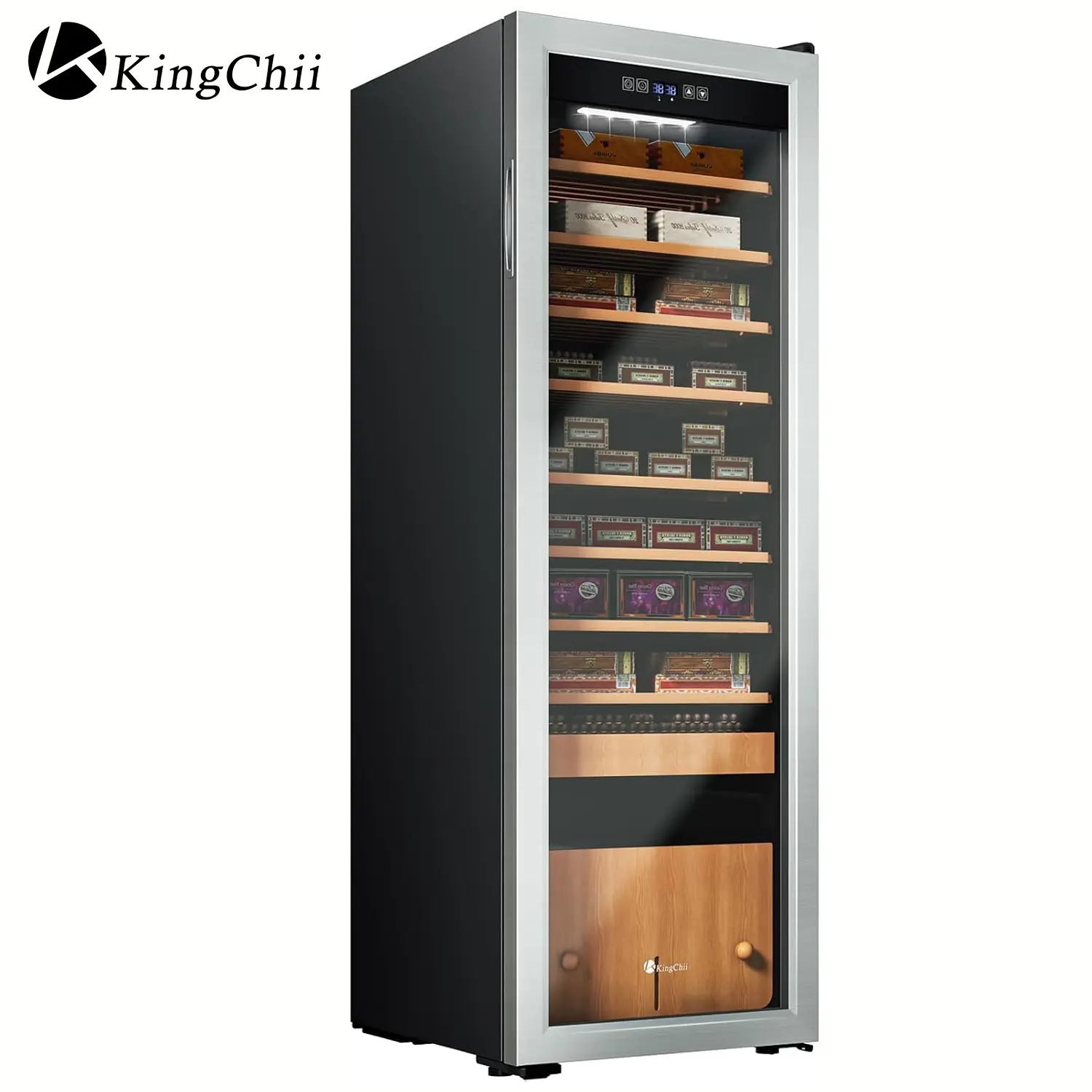 KingChii 130L Electric Cooling Cabinet - Household Home Appliance with Temp Control, Precise Temperature Control, Premium Wooden Shelves, Mechanical Dial, Gift Ideas for Him