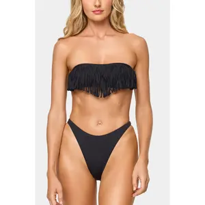Dixie Top - Black Bandeau Bikini Top with Fringe Detailing for Resort Getaways & Sun Soaked Adventures