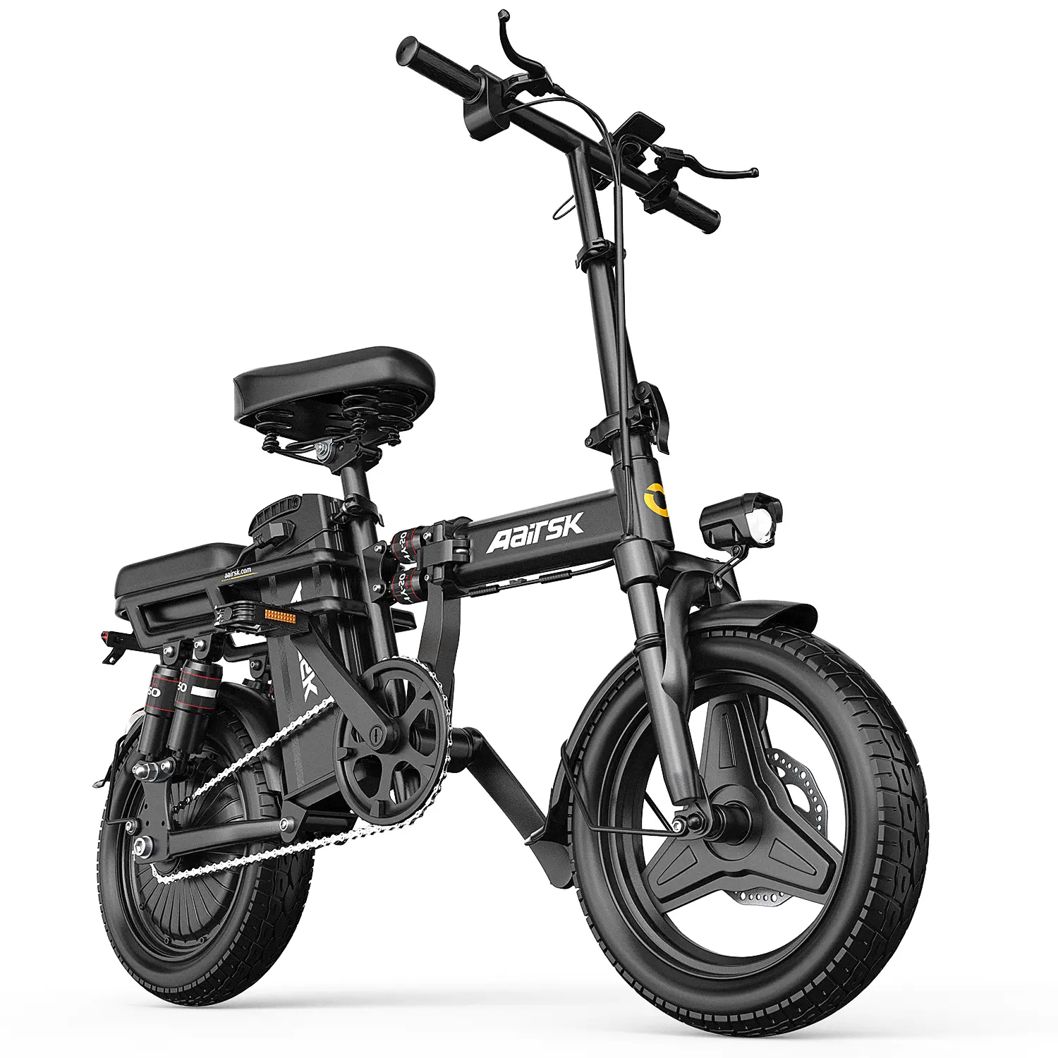 6MSKS RS5 Folding Electric Bike, 500W Brushless Motor, 48V 15AH Removable Battery, 22 MPH Top Speed, 35-Mile Range, Dual Disc Brakes, Shock Absorbers, LCD Display, Passenger Seat, 360LBS Capacity, Off-Road Tires