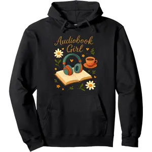 Cute Audiobook Girl Meme Headphone Coffee Cozy Reading Vibes Pullover Hoodie