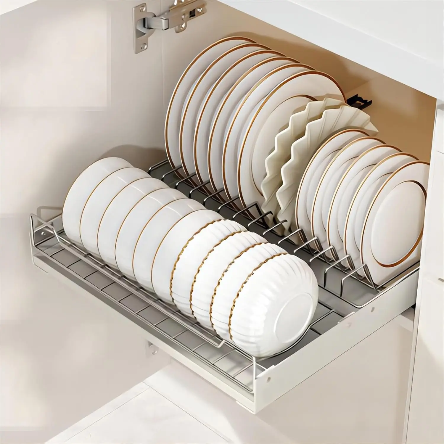 Pull out Cabinet Organizer Fixed with Adhesive Nano Film, Heavy Duty Sliding Basket Organizer Drawer, Pull Out Drawer for Kitchen Under Sink Organizer, Pantry, Bathroom,1 Pack Collapsible Rectangular Non-slip With Drawers Square With Lid