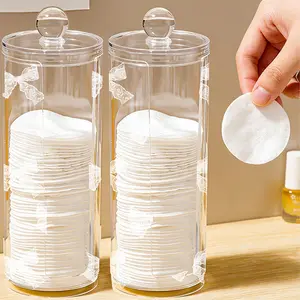 Bow Pattern Transparent Cotton Pad Box, Cylindrical Large Capacity Storage Organizer, Washable & Easy to Clean, Ideal for Beauty Tools