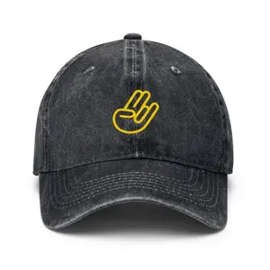 Vintage Washed Cotton Baseball Cap Creative Hand Gesture Graphic Dad Hat Unisex Adjustable Streetwear