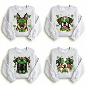 Lucky Dog Sweatshirt/Hoodie/T-Shirt, St Patrick’s Day Shamrock Dog Shirt, Cute Irish Puppy Graphic Tee, Classic Holiday Apparel for Men and For Women
