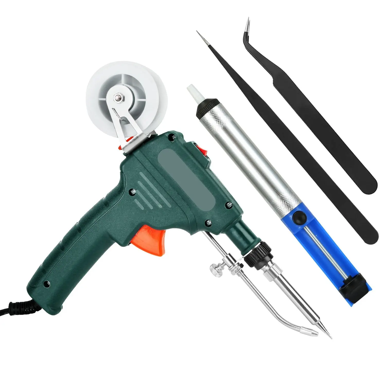 60W Automatic Soldering Iron Gun Kit, 5-in-1 Hand-held with Bracket Welding Tool & Desoldering Pump for Circuit-Board Repairs