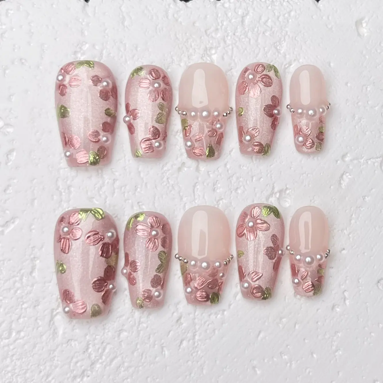 [Rosabelle] Short Coffin Handmade Press on Nails, Fake Nails with Nail tool kit with Jelly Stickers, Reusable, Durable