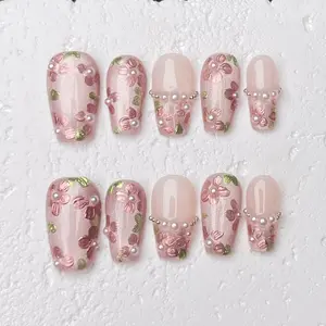 [Rosabelle] Short Coffin Handmade Press on Nails, Fake Nails with Nail tool kit with Jelly Stickers, Reusable, Durable