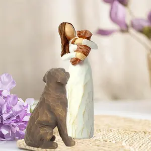 Pet & Girl Design Resin Ornament, 2 Counts/set Modern Desktop Decoration, Collectible Figurines Room Decor, Home Decor Supplies for Living Room Bedroom Dining Room