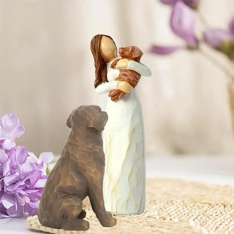 Pet & Girl Design Resin Ornament, Resin Figure, 2 Counts/set Modern Desktop Decoration, Collectible Figurines Room Decor, Home Decor Supplies for Living Room Bedroom Dining Room, Decorations And Ornaments, Decor Figurine Ornaments