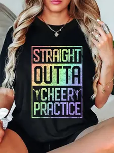 100% Cotton Straight Outta Cheer Practice T-Shirt Cheerleading Gift Tee T-Shirt Casual Short Sleeve Shirt