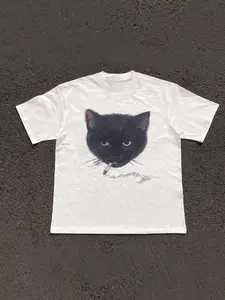 Women's Cat Print Round Neck Tee, Fashion Casual Crew Neck T-Shirt for Daily Holiday Vacation Outdoor Wear, Ladies Clothes for Summer, Womenswear, Top