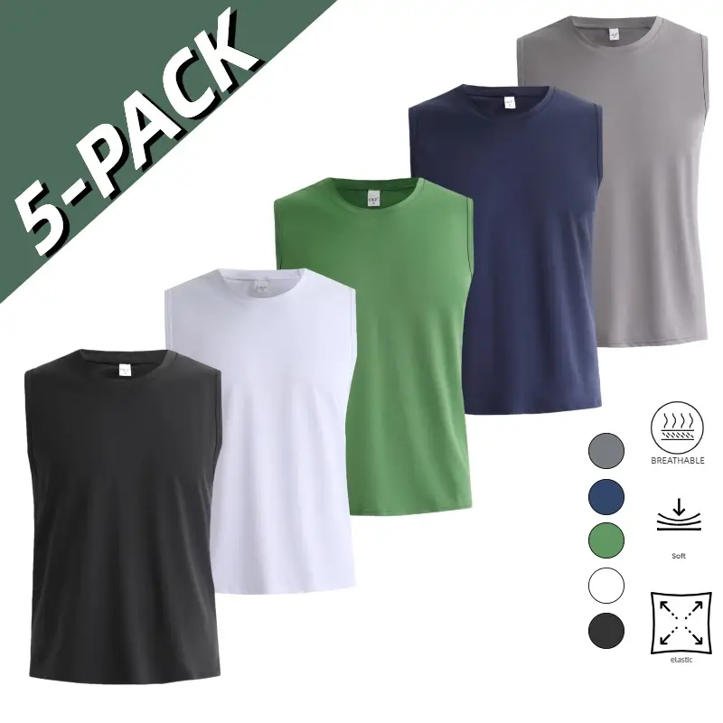 5-Pack Men's Sport Vests,Heat Dissipation and Breathable Tracksuit Tank Top,Gym Exercise Fitness Outfits Solid Casual Tennis Top, Lightweight Suitable