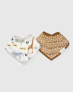 Bandana Bib Set - 2 Pack - Safari Jungle | Ultra Absorbent & Soft Adjustable Baby Bibs - Free Sleeveless Bib | Unisex Baby Feeding Essentials
