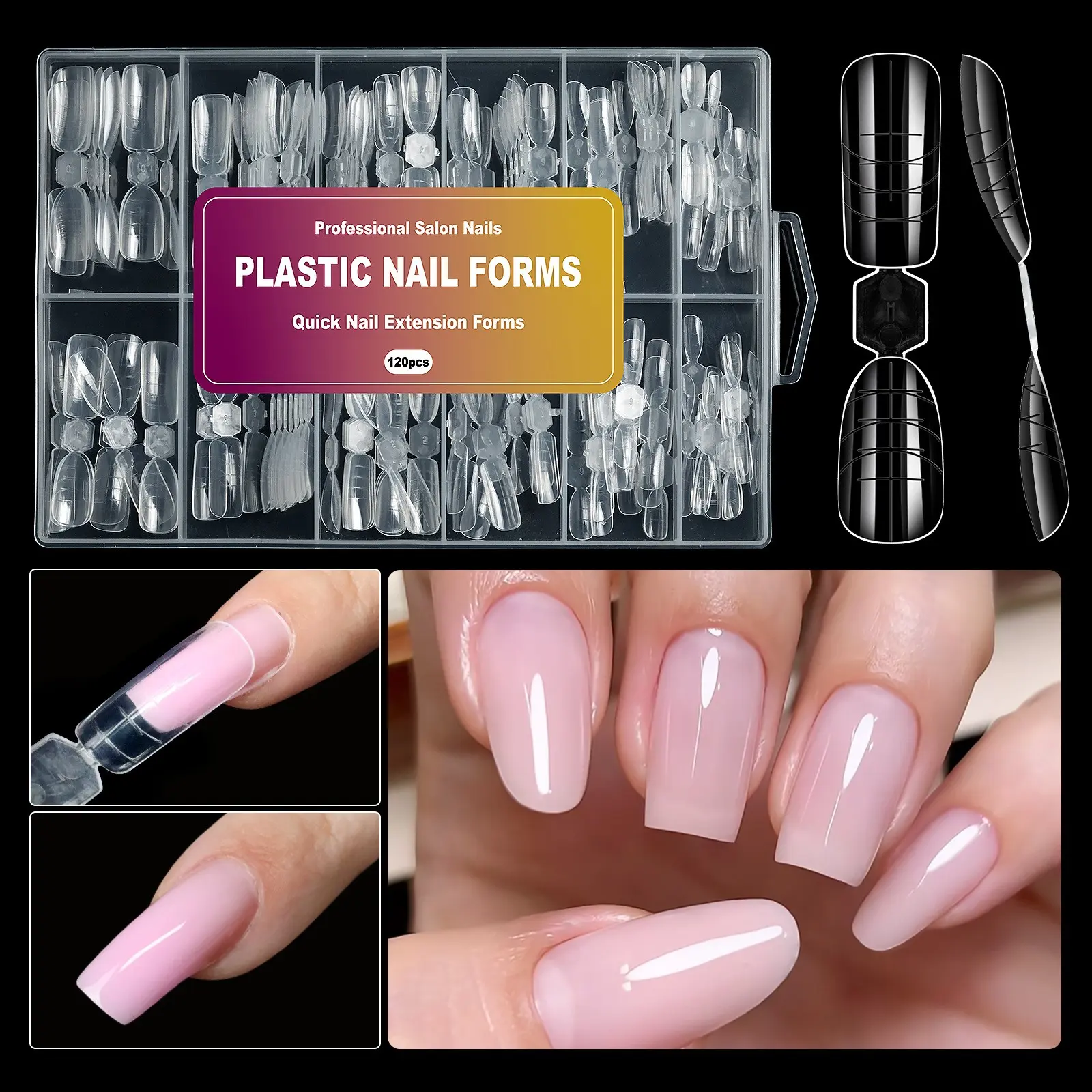 120pcs Double-Side Dual Forms Nails Mold Almond Square French Tip Nails Acrylic Quick Building Gel Molds False Nail Tips Long Press On Nails Fake Nails Tool
