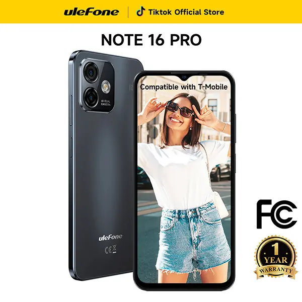Ulefone Note 16 Pro NFC Unlocked Mobile Phone - 12GB (4GB+8virtual)/16GB+512GB Black, 8-Core Processor, 6.52in FHD Display, Android 13, 50MP+8MP Camera, 4400mAh Battery, 4G Dual Sim (3G: WCDMA B1/2/4/5/8), Splash Proof, Fingerprint & Face Unlock
