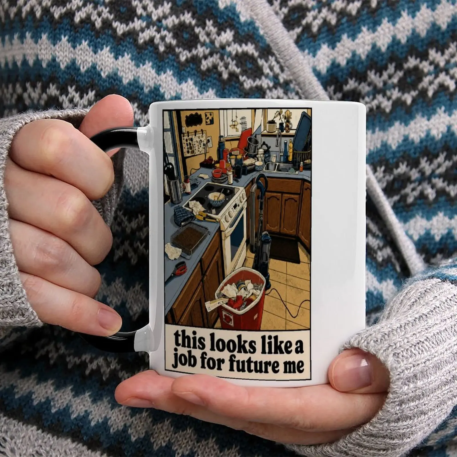 Cartoon Non-Customised Kitchen Mug with Handle - Playful Future Me Theme, Cylindrical Design, All-Season Daily Use for Adults, Unique Kitchenware Drinkware Accent