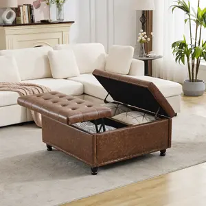 Tbfit Large Storage Ottoman Coffee Table – Tufted Upholstered Lift Top Ottoman Bench with Hidden Storage & Solid Wood Legs, DealsforYouDays