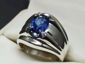 Natural Clean Blue Sapphire Mens Elegant Ring | Sterling Silver 925 Handmade Neelam Jewelry