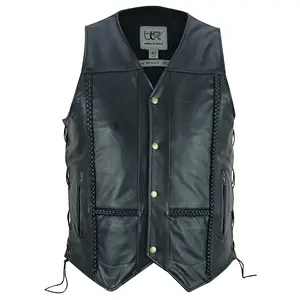 Men’s Motorcycle Motocross Premium Quality Sleeveless Leather Vest Biker Riders Motorbike Vests