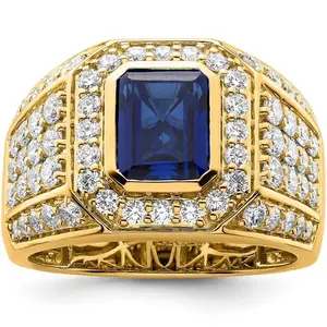 4 1/2Ct TW Men's Created Sapphire & Lab Grown Diamond Ring in 10k Yellow Gold