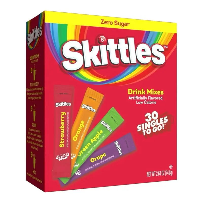 Skittles Zero Sugar Drink Mix- Strawberry, Orange, Green Apple, & Grape - 1 Box (30 Sticks)