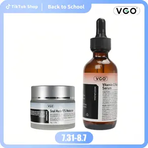 VGO Vitamin C Serum & Snail Mucin 92% Moisturizer Set for Sensitive Skin - Hydrating Anti-Aging Care with 2% Vitamin E & 10% Vitamin C - Long-Lasting Moisture & Intensive Repair - Unscented Daily Facial Cleanser & Cream