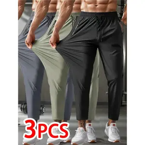 Bdhjydb Men's cropped sweatpants set of 3, solid color, regular fit, zipped waistband, spring and autumn cropped pants
