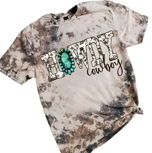 Howdy Cowboy Cowhide Sublimation Bleach Tee Casual Comfortable Tshirt Crewneck Shortsleeve