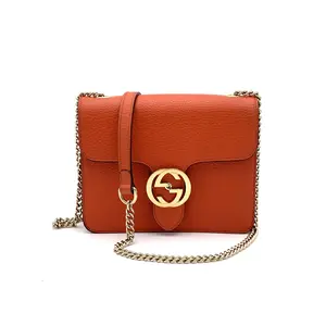 Pre-owned GUCCI Leather Top Handle Bag Interlocking Small Orange #3472
