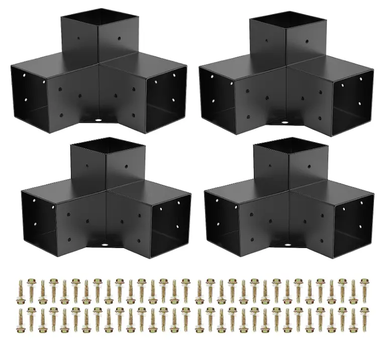 4pcs 3-Way Pergola Bracket Kit 6''x6'' (Inner Size 5.6x5.6), Heavy Duty Corner Bracket, Easy Installation Wooden Beams for Gazebos, Patio Pergolas, Log Cabin Outdoor Pergola Hardware